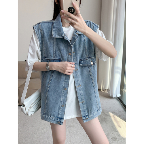 Actual shot ~ Retro denim vest jacket for women, Korean version, loose and versatile, layered vest top