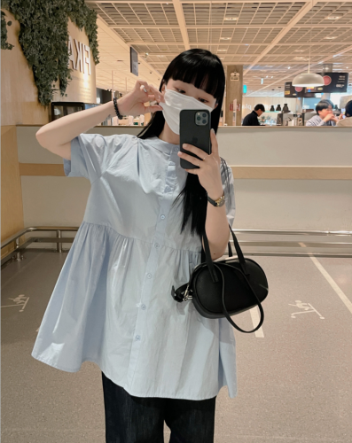 Pure cotton Korean ins single breasted short sleeve shirt dress