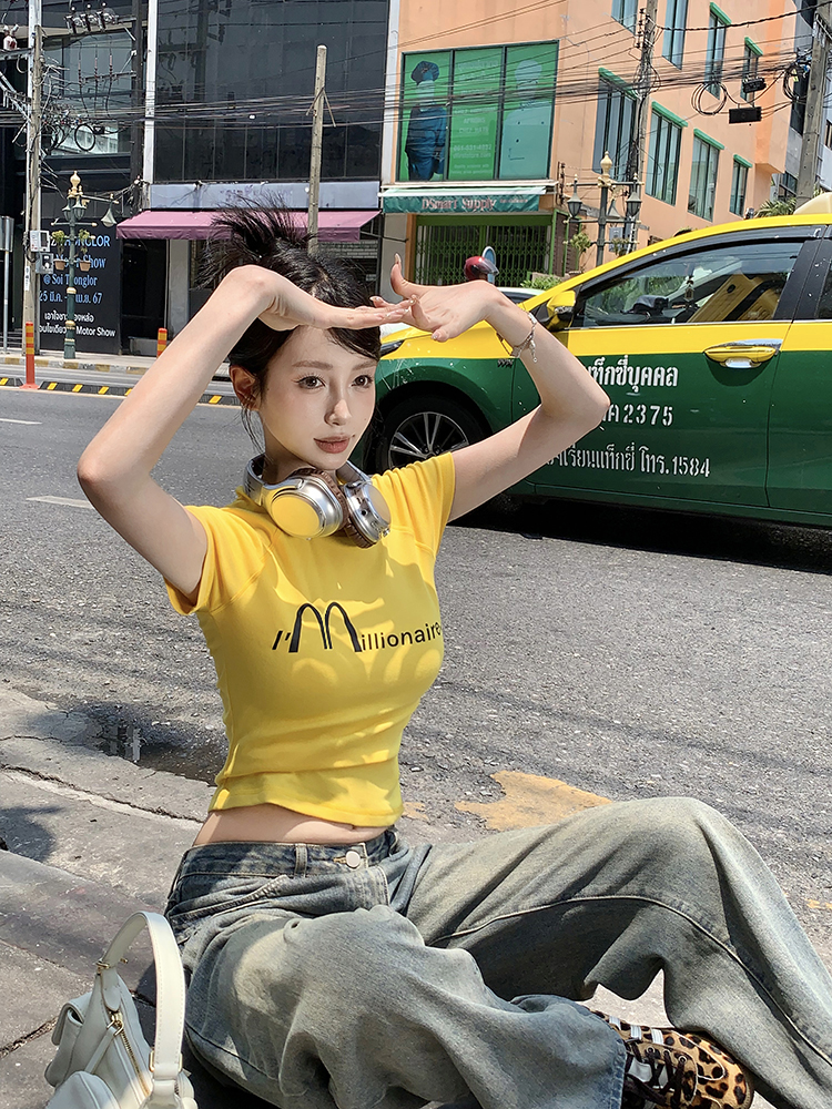 Real shot of Maimen disciples Dopamine wear short T-shirt 2024 spring pure desire top short-sleeved women