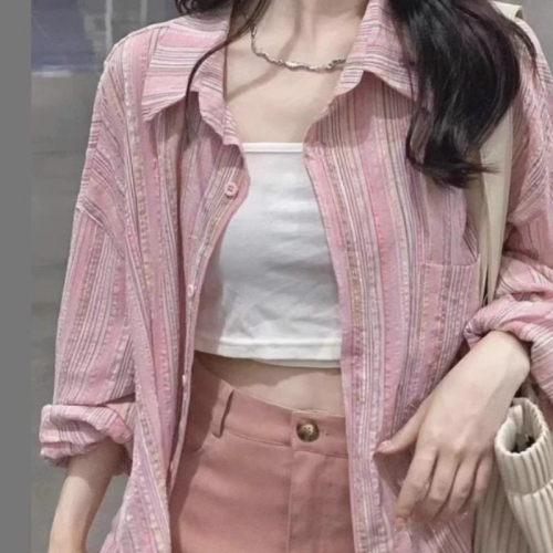 Spring Pink Striped Blazer Women's Outerwear High-End Layering Top 2024 New Design Frock Uniquely Stylish