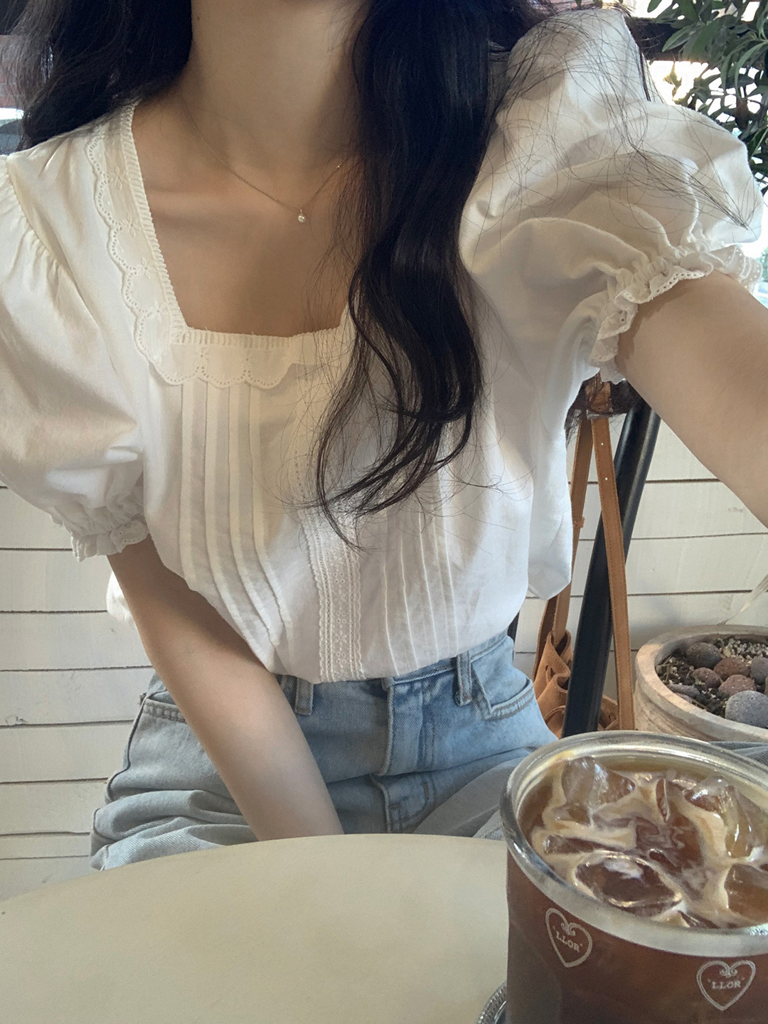 Korean chic summer square collar temperament short-sleeved shirt women's lace patchwork shirt