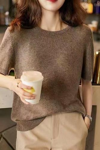 Daierjia German Yangtze yarn solid color round neck worsted wool sweater long-sleeved sweater women's thin top