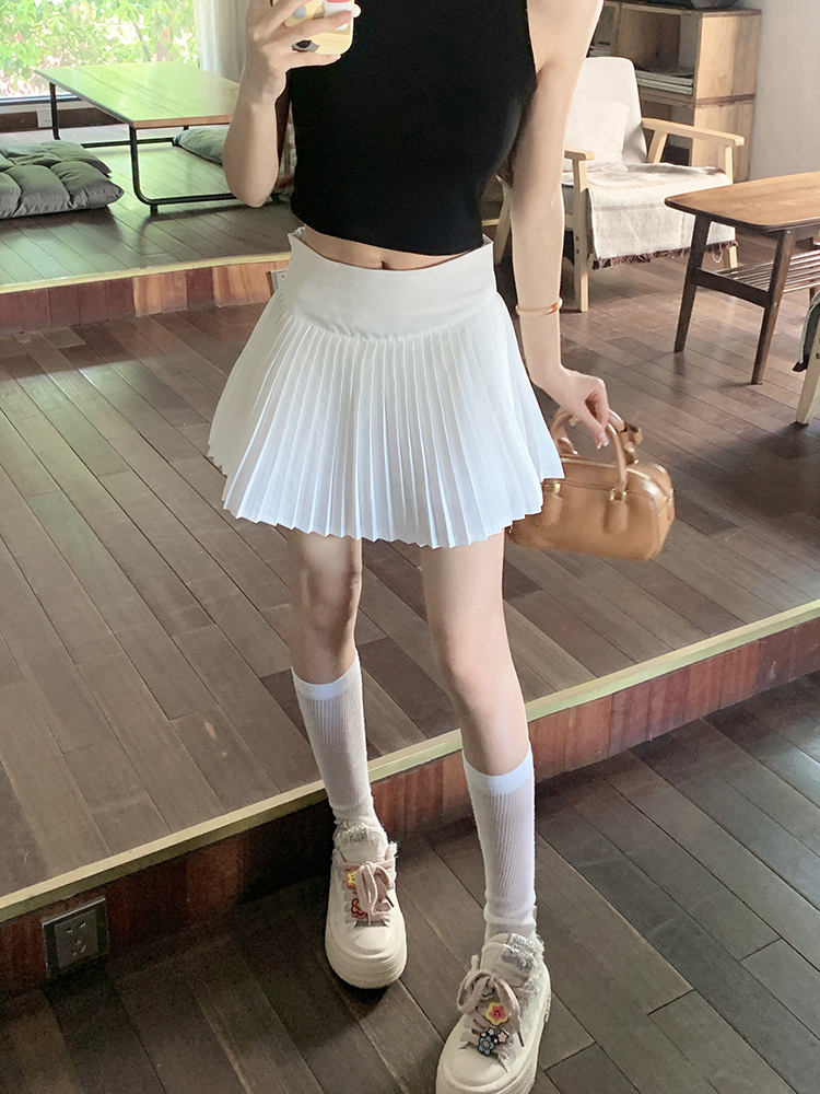 Photographed~ White pleated A-line skirt, half skirt, short skirt, high-waisted, slimming dress