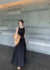Photographed Summer New Product Design Long Dress, Unique High-End, Fitted Sleeveless Backless Belt Dress