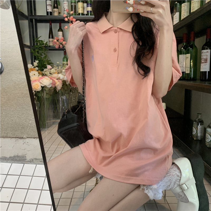 實拍 夏季新款寬鬆愛心polo翻領短袖T恤女