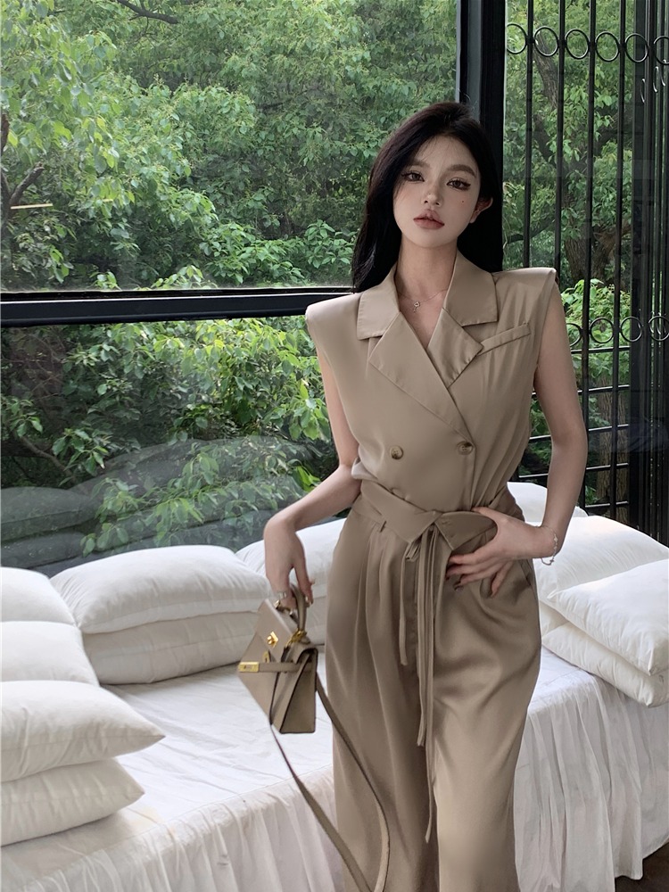 Real shot!  Summer temperament casual suit for women, sleeveless suit, wide-leg pants two-piece set