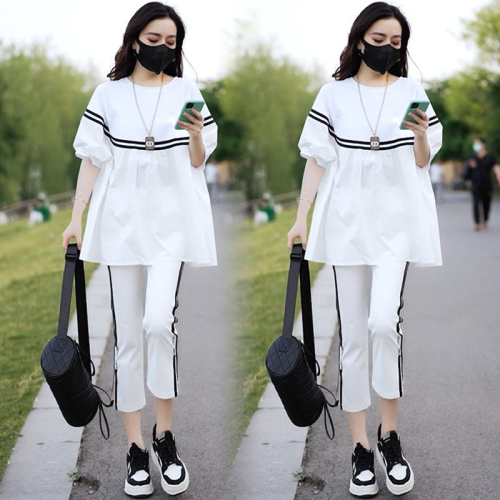 休闲套装女夏季2024新款韩版宽松显瘦遮肚子洋气时尚运动服两件套