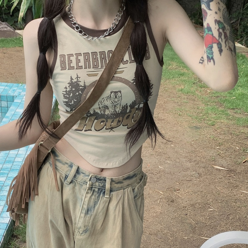 官圖 6535拉架棉 千禧辣妹風美式復古無袖背心女夏季設計感