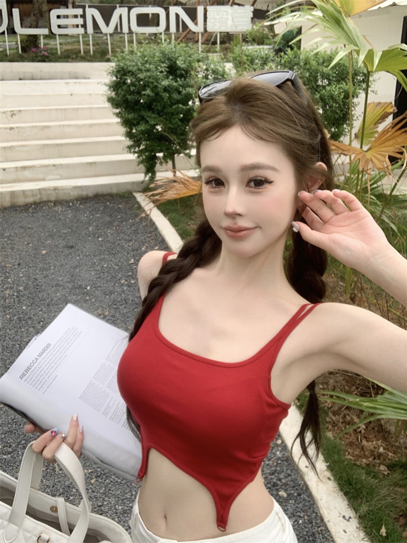 實拍~別致鏤空美背交叉吊帶夏日新款外穿小背心露背短款上衣