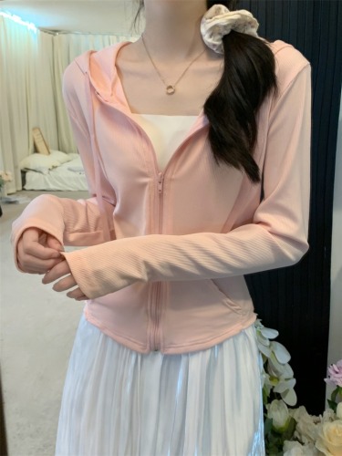 Actual shot of new summer thin slim long-sleeved sun protection clothing cardigan hooded sports jacket
