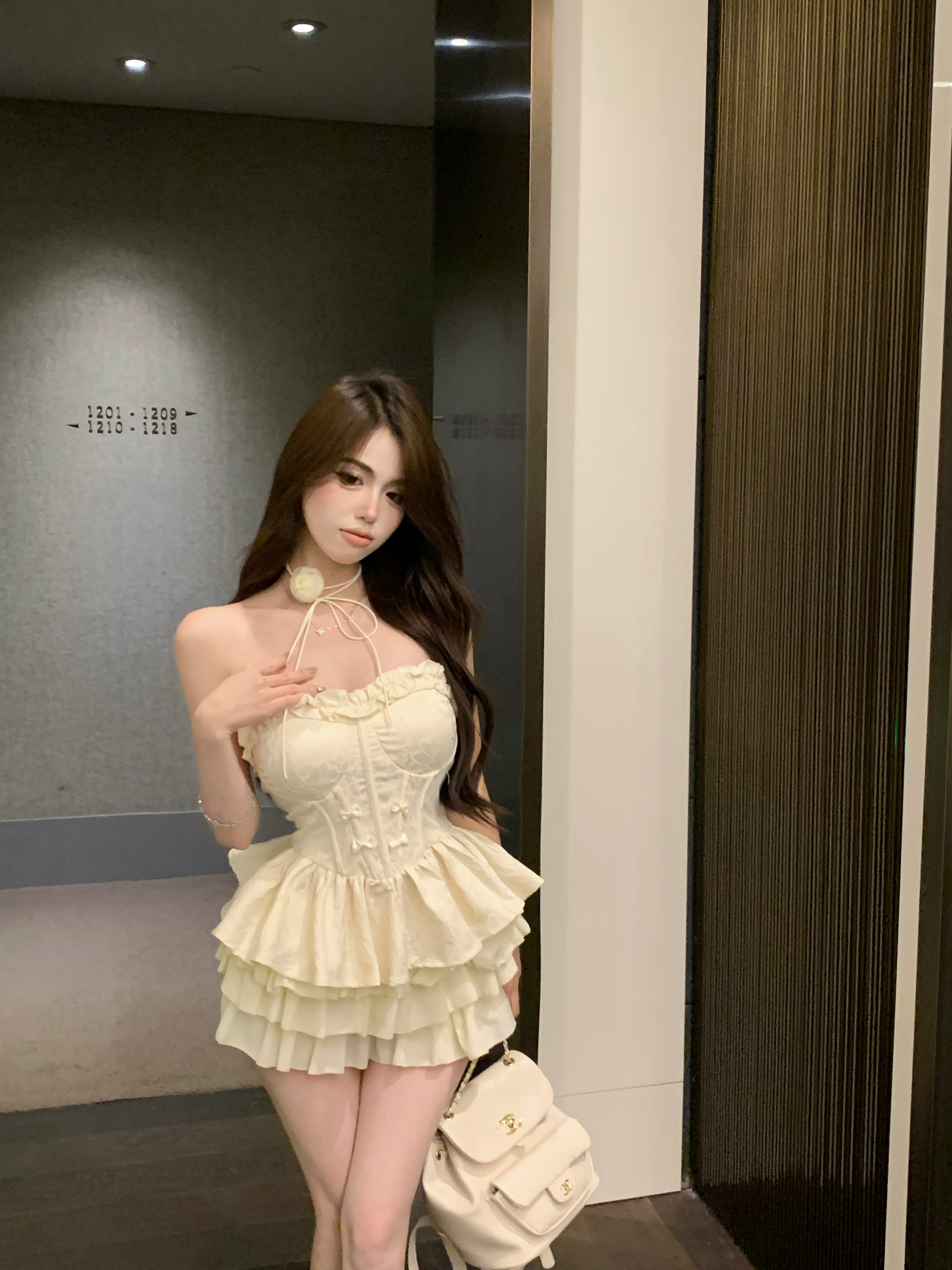Real shot!  Hot girl's summer pure desire waist slimming tube top top cake skirt short skirt two-piece suit