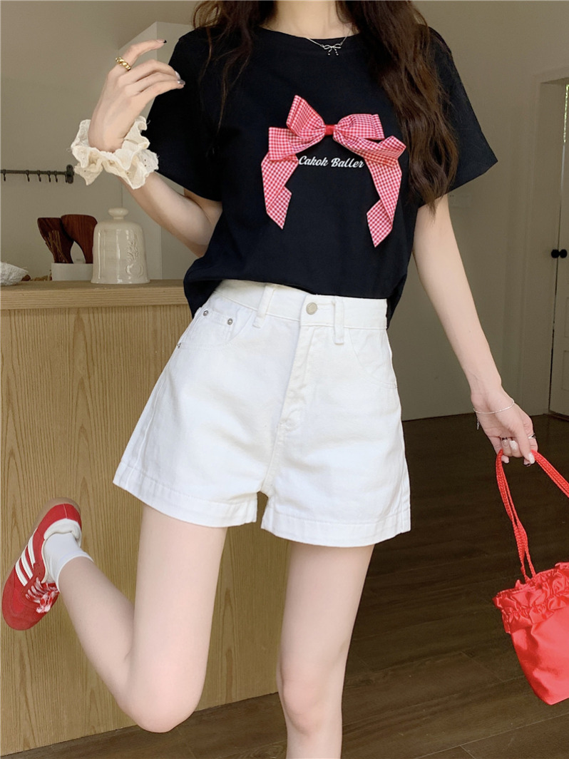 Actual shot~Summer new style high-waisted slimming and versatile A-line casual denim shorts for women