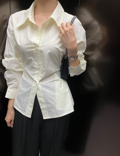 韩国chic春秋新款收腰长袖显瘦衬衫女