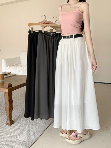 Actual shot ~ 2024 new solid color simple large swing umbrella skirt casual skirt high waist A-line long skirt