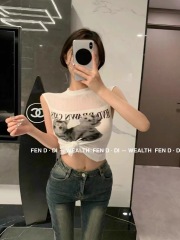 2024春夏新款女辣目子黑美式辣妹工字背心女短款顯瘦內搭無袖上衣