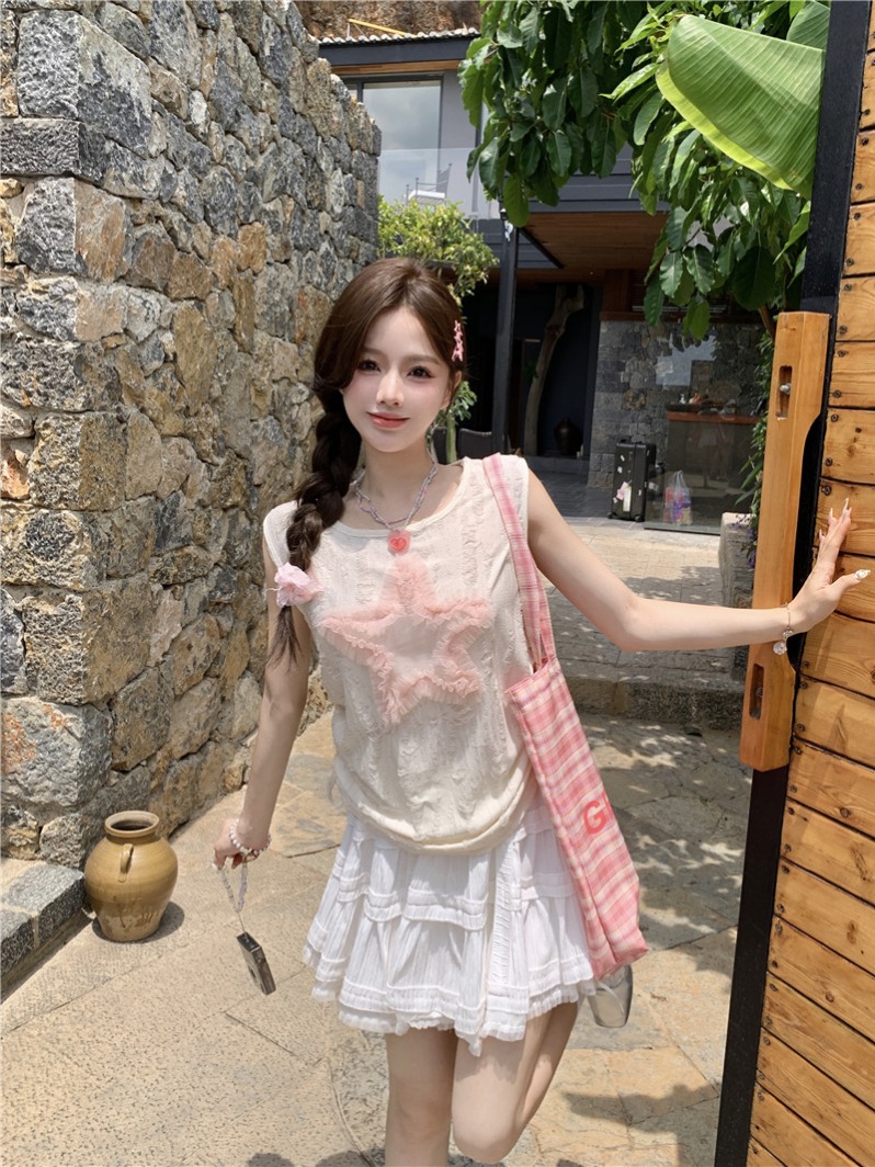 Real shot ~ American retro sleeveless waistcoat T-shirt for women, unique summer vest design top