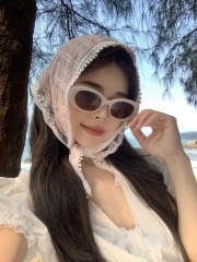 Hand-painted French Country Headscarf White Lace Triangular Scarf Headband French Style Head Covering Fashion Photography