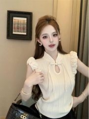 French-style new Chinese national style retro hollow back top for women summer design sense niche unique stylish small shirt