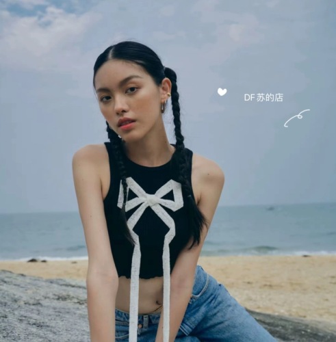 泰国代购 设计师品牌 蕾丝 蝴蝶结 飘带 露腰 背心 上衣 2色
