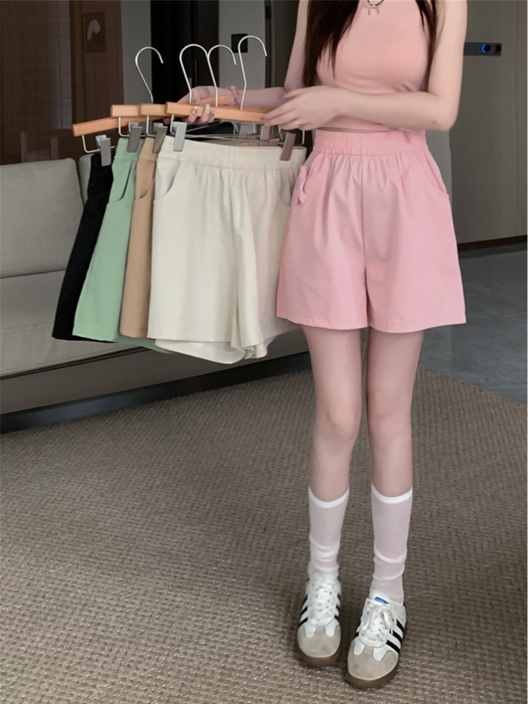 Photographed Summer Loose Matchy-matchy Elastic Waist Sports Shorts Casual Straight-leg Shorts