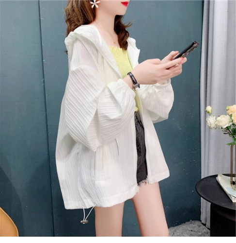 100% polyester summer sun protection clothing for women, hooded, versatile long-sleeved design, sun protection zipper cardigan