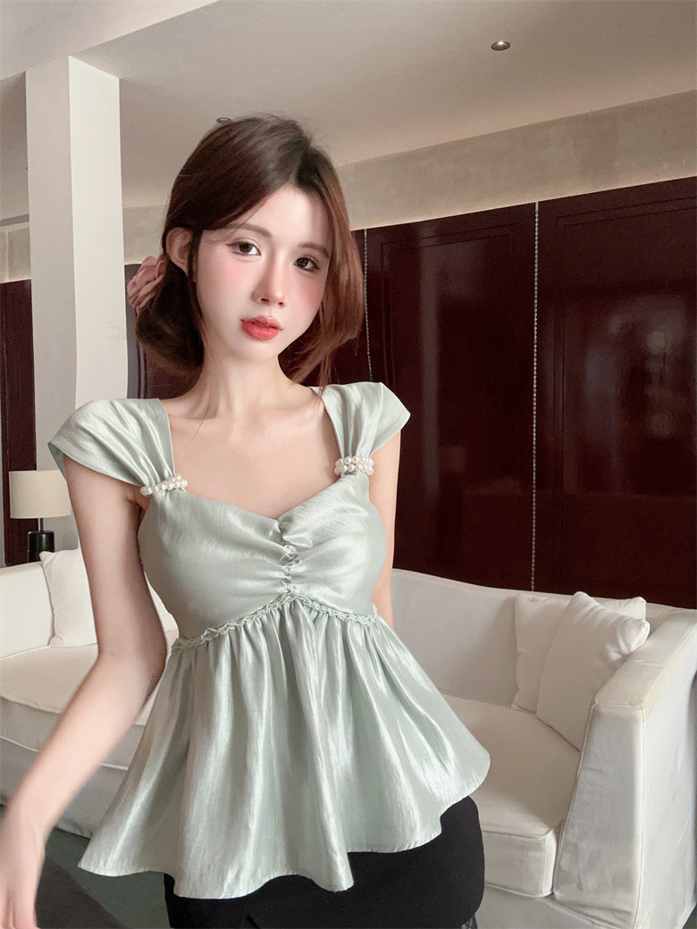 Real shot French small sweet design sense strapless top Korean version delicate knot waist short women's top 