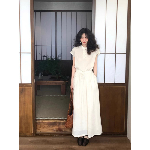 Summer elastic waist half-length skirt new Chinese style national style two-piece short-sleeved T-shirt suit for women