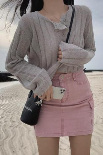 韩国chic设计感不规则纽扣冰丝针织开衫防晒罩衫薄款外套女