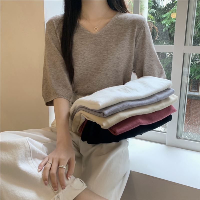 Summer New V-neck Hooded Knit Top for Women