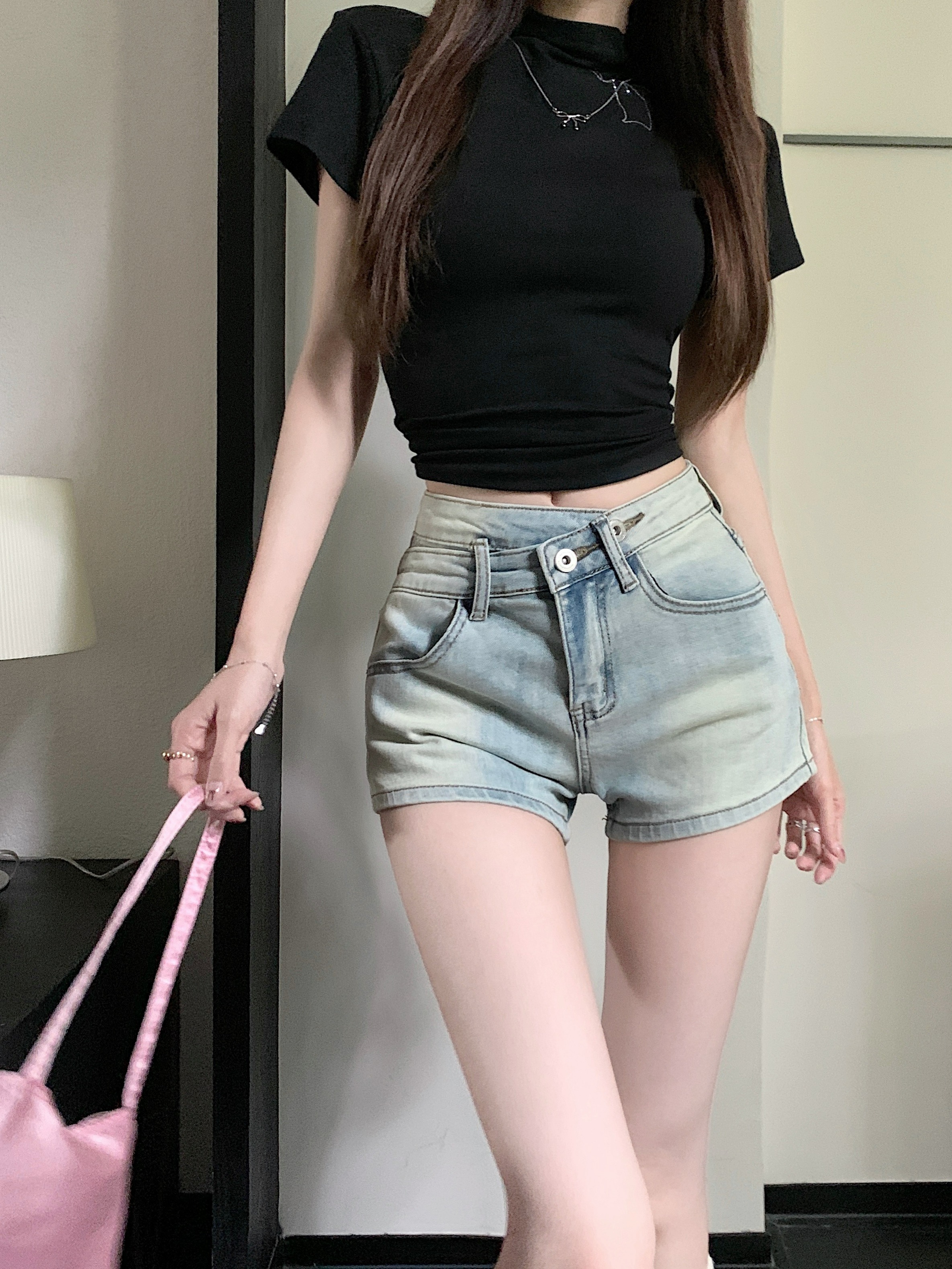 Photographed Personalized High-Waisted Stretch Denim Shorts