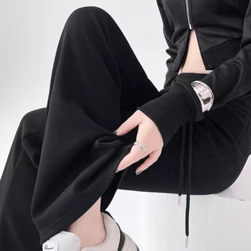 Grey Sports Micro Bell Bottoms for Women - Spring and Autumn New Arrival High-Waisted Slimming Sheer Casual American Style Pants