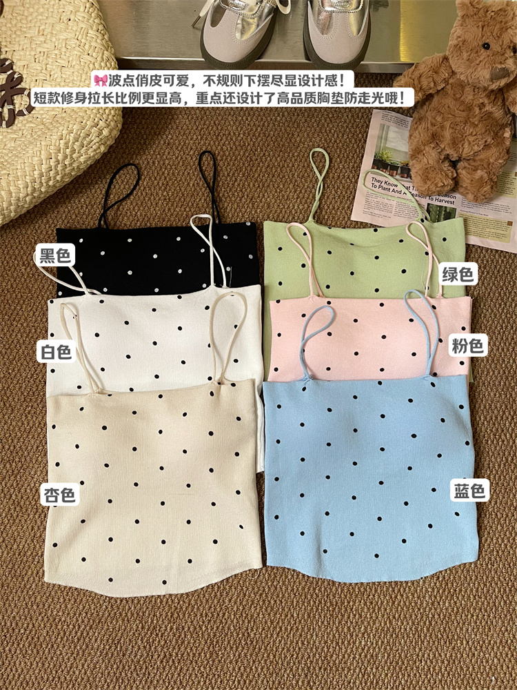 實拍波點無袖內搭針織小吊帶女夏修身短款內搭打底衫