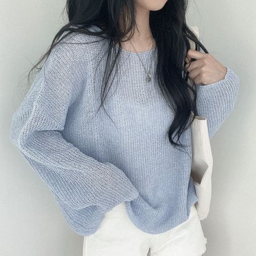韩国chic夏季新款宽松薄毛衣防晒长袖冰丝针织衫上衣女