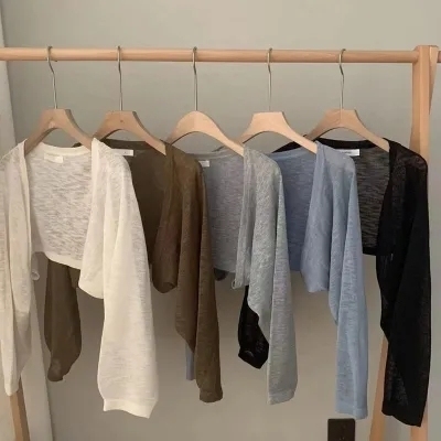 2024 South Korea Dongdaemun TABLE Simple Solid Color Open-Neck Short-Sleeve Knit Cardigan Outerwear for Styling