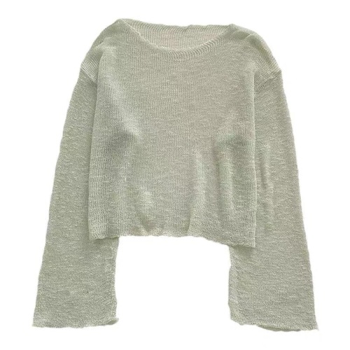 Hollow knitted sweater for women, summer sun protection blouse, short outer mesh tulle shirt, see-through 2024 new top