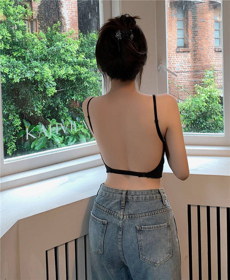 實拍~辣妹露背一根帶吊帶女美背裹胸小背心夏日外穿胸杯一體