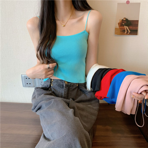 Real shot of small camisole for women to wear outside, knitted inside, bottoming shirt, summer new hot girl sleeveless top