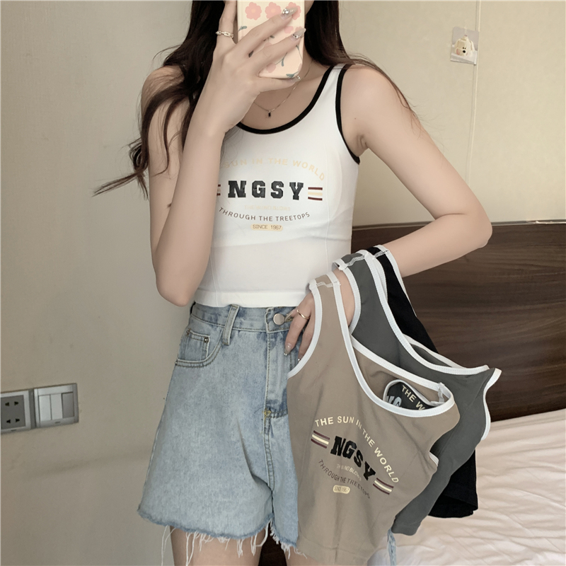 實拍  帶胸墊夏季新款辣妹修身背心女潮