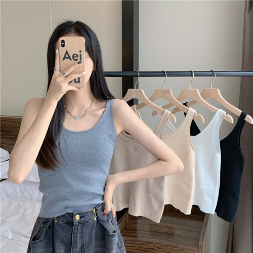 Actual shot of new summer style knitted camisole women's sleeveless slim fit outer bottoming shirt