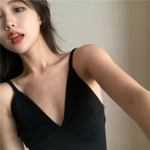 夏季新款韩版针织衫低胸性感深V领吊带小背心女夏季修身显瘦外穿