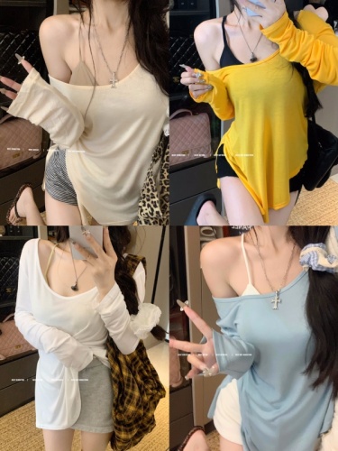 Real shot~ Korean paper people ultra comfortable 1 day silk long-sleeved T must be entered! Mask T versatile sun protection cover shirt 