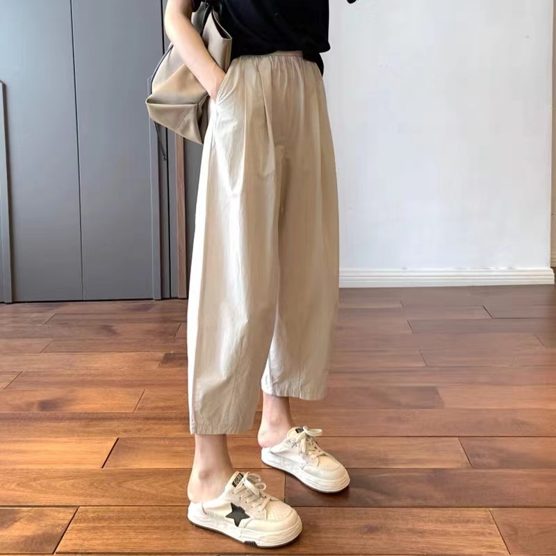 Thin wide-leg nine-tenths pants for women's summer casual suit straight tube long pants small size Japanese slimming work pants summer 