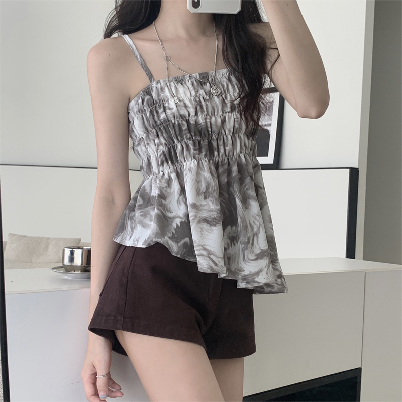 實拍 夏季新款扎染不規則設計感抹胸吊帶背心女