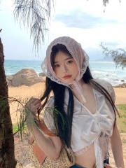 實拍 法式田園頭巾白色蕾絲三角巾頭巾髮帶法式包頭時尚拍照