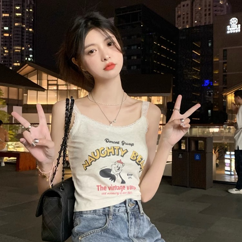 官圖 6535拉架棉 蕾絲甜酷小吊帶女夏短款設計感獨特别致