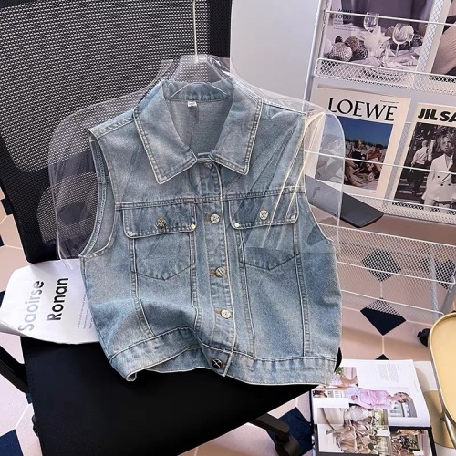 Recommended for personal use ~ American retro short denim vest for women sleeveless vest jacket top with vest