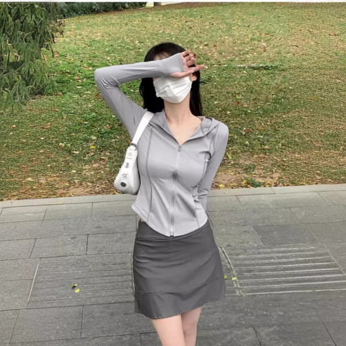Pure Lust Wind Ice Silk Waist Slim Fit Sun Shade Breathable Anti-UV UPF50+ Hooded Sun Protection Clothing Women's Short Outerwear