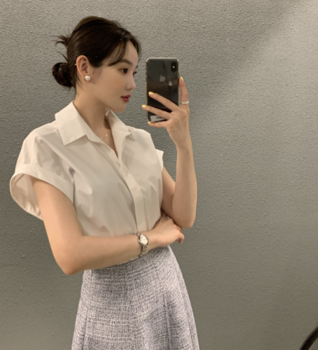 Pure cotton Korean chic summer simple curled shirt