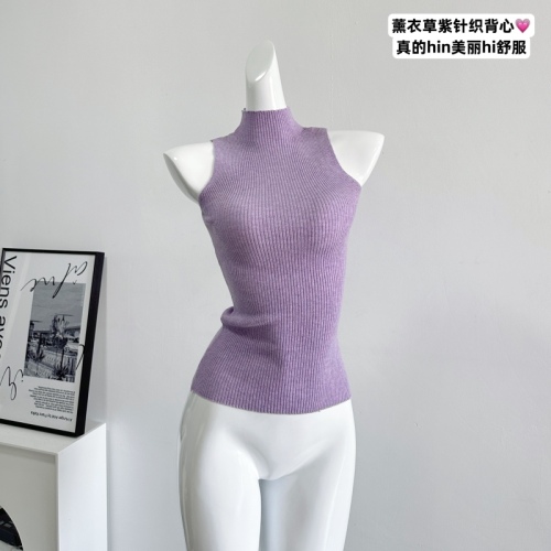 紫色半高领针织衫背心女春韩系修身打底显瘦上衣