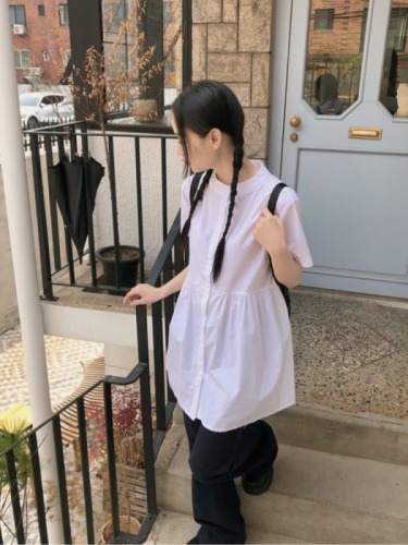 Pure cotton Korean ins single breasted short sleeve shirt dress